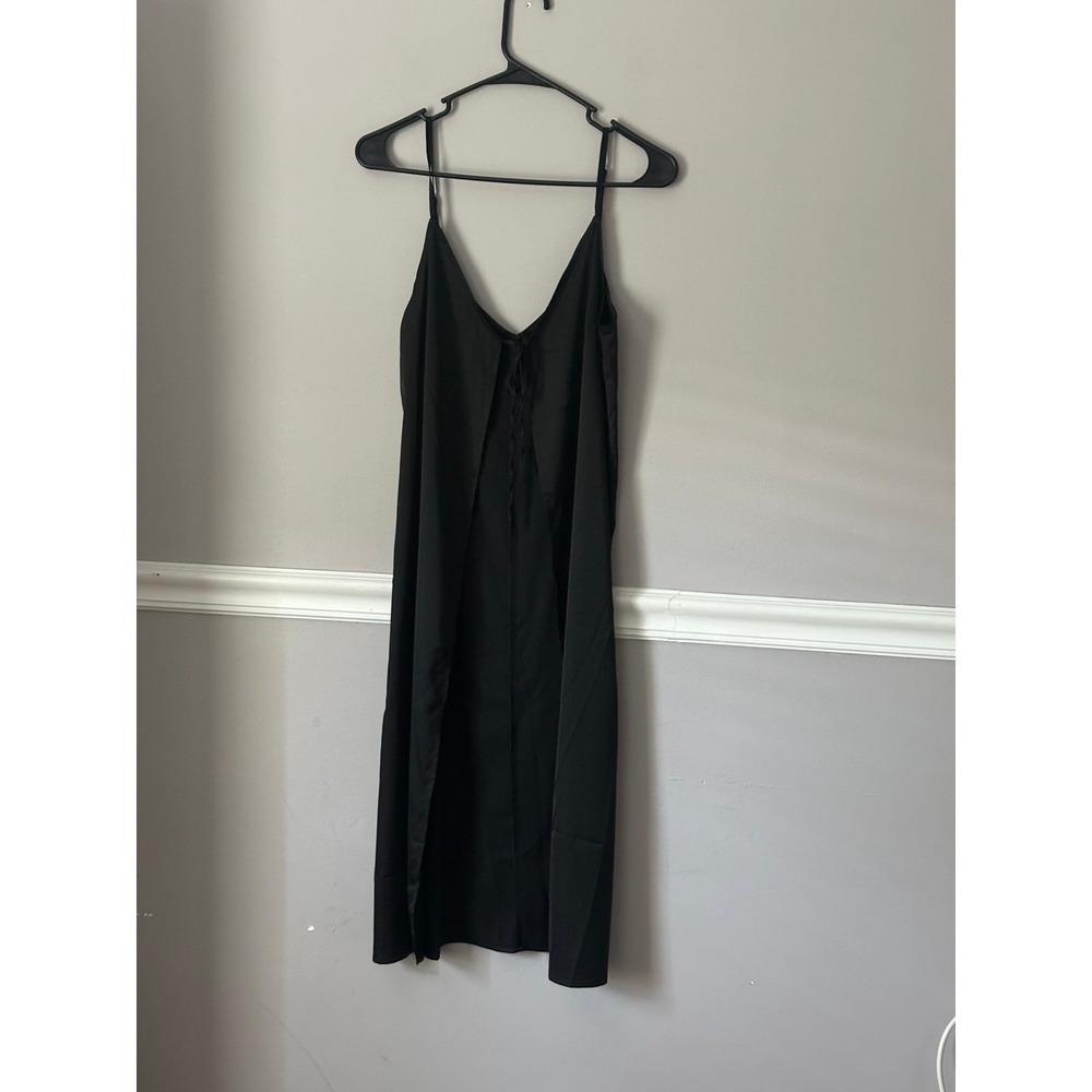 Y2K Black Spaghetti Strap Slip Dress Ties Open Front Sz Small Vampy Goth